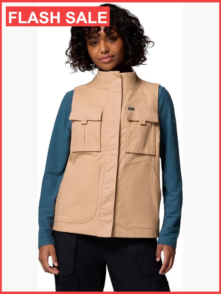 Cotton Flannel Lined Vest With Snap Front And Multiple Pockets